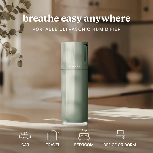 Alt view image 2 of 7 - Portable Ultrasonic Humidifier, USB Rechargeable Aromatherapy Cool Mist Humidifier with 7.7 oz Easy-Fill Tank, Continuous & Intermittent Mist, 7-Color Nightlight, Auto Shutoff (Green Sage)