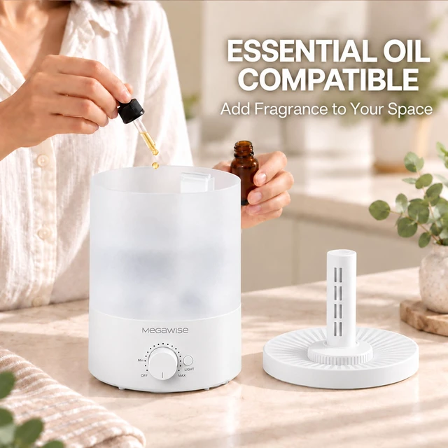 Alt view image 4 of 7 - 3.5L Quiet Humidifier, 7-Color Light, Auto Shut-Off, Cool Mist | MEGAWISE 3.5L Humidifier, 7-color light, 24dB, 360° mist, auto shut-offgreat for bedrooms & nurseries!