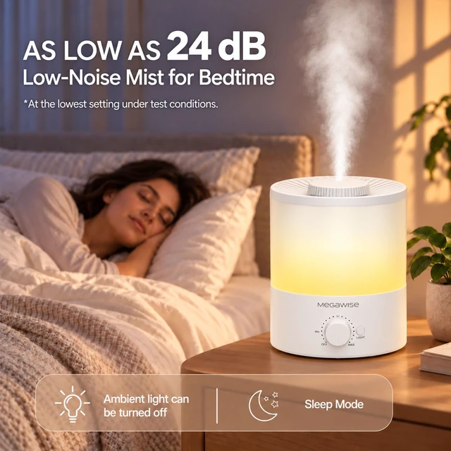 Alt view image 3 of 7 - 3.5L Quiet Humidifier, 7-Color Light, Auto Shut-Off, Cool Mist | MEGAWISE 3.5L Humidifier, 7-color light, 24dB, 360° mist, auto shut-offgreat for bedrooms & nurseries!