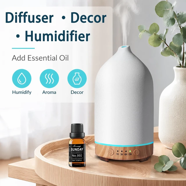 Alt view image 4 of 7 - Ceramic Essential Oil Diffuser for Home (Set of 2) Air Humidifier | 200ML Ultrasonic Aromatherapy Diffuser & Humidifier 7 LED Lights, Auto Shut-Off, Wood Base, 3 Timers for Bedroom,Office,Yoga
