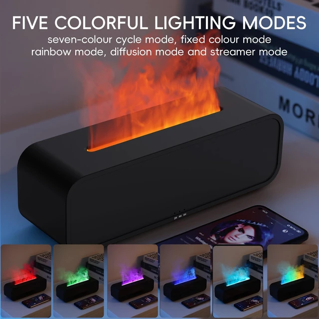 Alt view image 3 of 6 - Essential Oil Diffuser, Flame Fire Oil Diffuser, 250ml Cool Mist Aromatherapy Humidifier, Scent Aroma Diffuser with 7 Colors Light, Remote Control, Timer & Auto-Off for Home Room (Black)