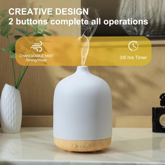Alt view image 3 of 7 - 250ml Ceramic Essential Oil Diffusers for Home, Aroma Defusers | Decorative Bedroom Aromatherapy Scent Air Diffuser Ultrasonic 250ml with Timed-White
