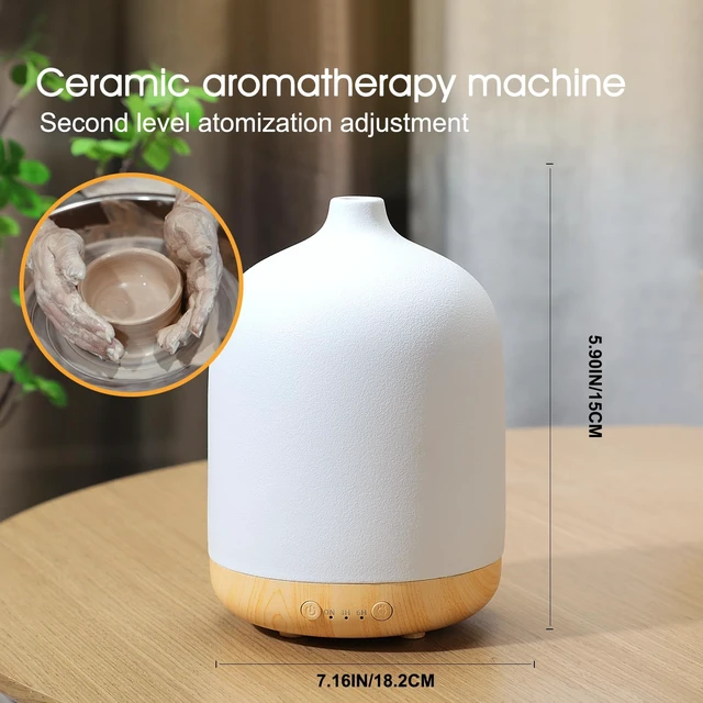 Alt view image 4 of 7 - 250ml Ceramic Essential Oil Diffusers for Home, Aroma Defusers | Decorative Bedroom Aromatherapy Scent Air Diffuser Ultrasonic 250ml with Timed-White