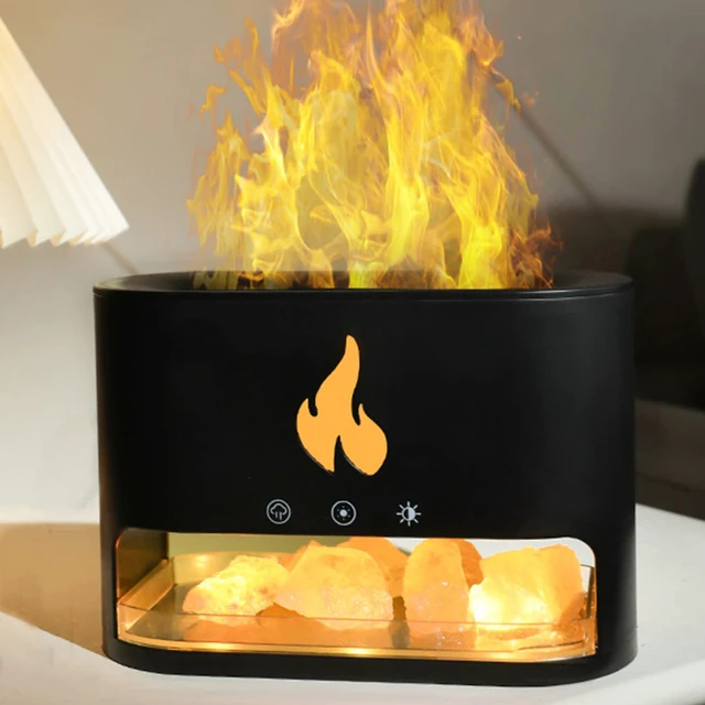 Alt view image 2 of 7 - Essential Oil Diffuser, Fireplace Flame Fire Oil Diffuser, 250ml Himalayan Salt Lamp Diffuser, Cool Mist Aromatherapy Humidifier with 7 Colors Light, Timer & Auto-Off for Home, Room (Black)