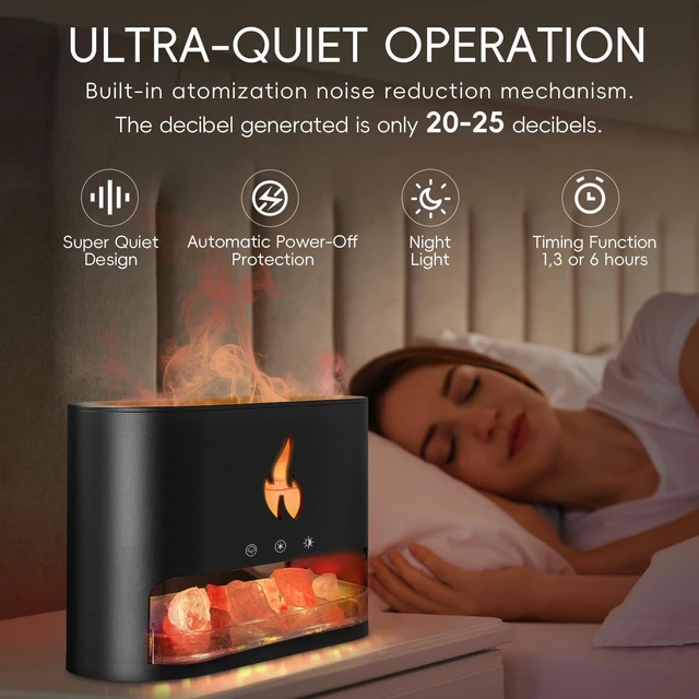 Alt view image 4 of 7 - Essential Oil Diffuser, Fireplace Flame Fire Oil Diffuser, 250ml Himalayan Salt Lamp Diffuser, Cool Mist Aromatherapy Humidifier with 7 Colors Light, Timer & Auto-Off for Home, Room (Black)