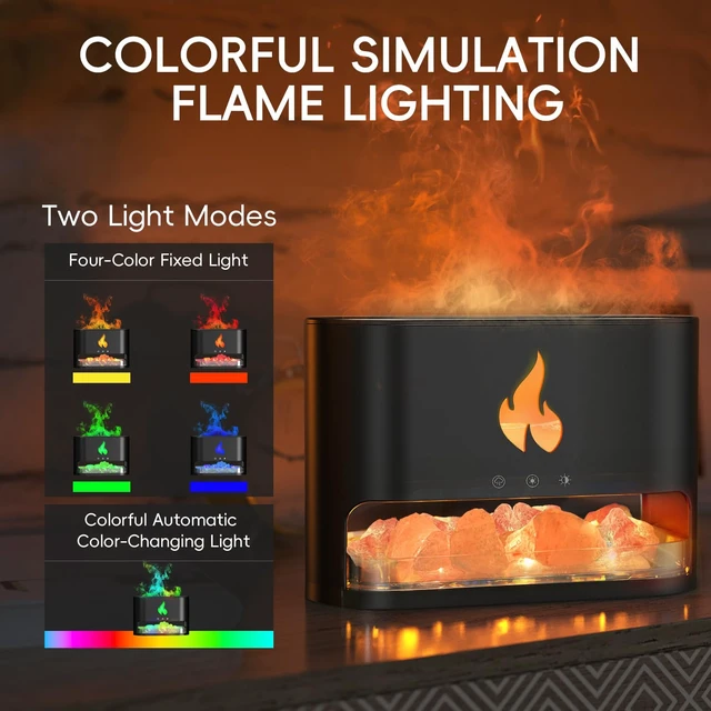 Alt view image 3 of 7 - Essential Oil Diffuser, Fireplace Flame Fire Oil Diffuser, 250ml Himalayan Salt Lamp Diffuser, Cool Mist Aromatherapy Humidifier with 7 Colors Light, Timer & Auto-Off for Home, Room (Black)