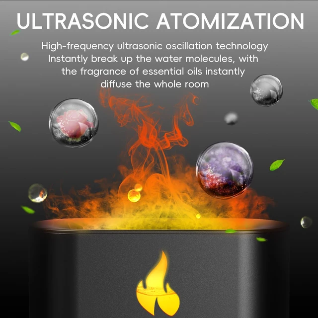 Alt view image 6 of 7 - Essential Oil Diffuser, Fireplace Flame Fire Oil Diffuser, 250ml Himalayan Salt Lamp Diffuser, Cool Mist Aromatherapy Humidifier with 7 Colors Light, Timer & Auto-Off for Home, Room (Black)