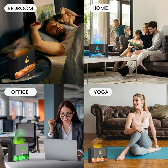 Alt view image 7 of 7 - Essential Oil Diffuser, Fireplace Flame Fire Oil Diffuser, 250ml Himalayan Salt Lamp Diffuser, Cool Mist Aromatherapy Humidifier with 7 Colors Light, Timer & Auto-Off for Home, Room (Black)