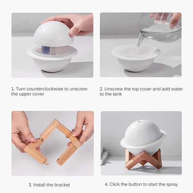 Alt view image 6 of 7 - Moon Lamp Humidifier, 200ml Moon Night Light&Humidifiers with USB Recharge | 3 Colors 3D LED Moon Light with Stand, 2 in 1 Aromatherapy Diffuser for Kids Friend Lover Birthday Gift Bedroom Home Decor