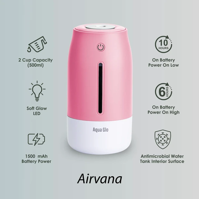 Alt view image 2 of 7 - Aqua Glo Personal, Portable Humidifiers for Bedroom, Rose Quartz