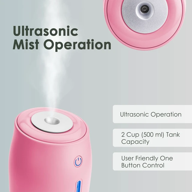 Alt view image 5 of 7 - Aqua Glo Personal, Portable Humidifiers for Bedroom, Rose Quartz
