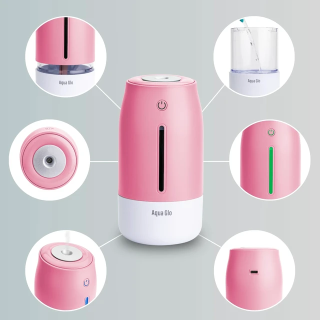 Alt view image 6 of 7 - Aqua Glo Personal, Portable Humidifiers for Bedroom, Rose Quartz