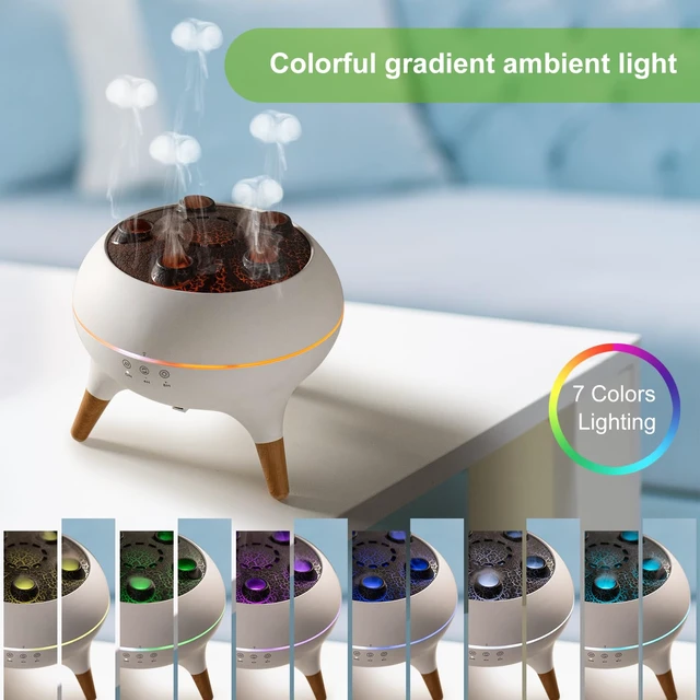Alt view image 4 of 7 - Jellyfish Diffuser 250ML, Volcano Diffuser Aroma Diffusers Air Humidifiers 7Color LED, 5 Rings Dynamic Sound Pickup Ultrasonic Aromatherapy Fragrant for Bedroom Office (White)
