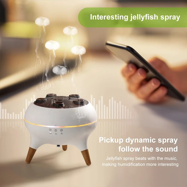 Alt view image 3 of 7 - Jellyfish Diffuser 250ML, Volcano Diffuser Aroma Diffusers Air Humidifiers 7Color LED, 5 Rings Dynamic Sound Pickup Ultrasonic Aromatherapy Fragrant for Bedroom Office (White)