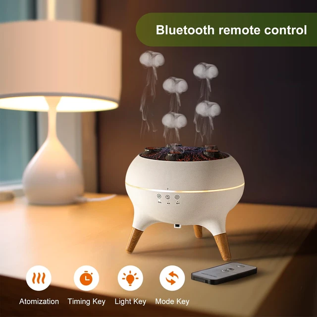 Alt view image 2 of 7 - Jellyfish Diffuser 250ML, Volcano Diffuser Aroma Diffusers Air Humidifiers 7Color LED, 5 Rings Dynamic Sound Pickup Ultrasonic Aromatherapy Fragrant for Bedroom Office (White)