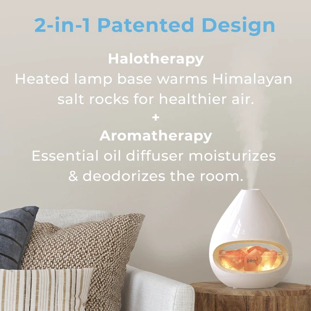 Alt view image 2 of 7 - PureGlow Crystal - 2-in-1 Himalayan Salt Lamp & Ultrasonic Essential Oil Diffuser, Original Salt Therapy Lamp, 100% Pure Himalayan Salt, Ambient Glow, 160 mL 16-Hour Tank (White)