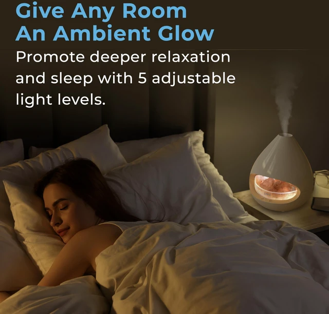 Alt view image 4 of 7 - PureGlow Crystal - 2-in-1 Himalayan Salt Lamp & Ultrasonic Essential Oil Diffuser, Original Salt Therapy Lamp, 100% Pure Himalayan Salt, Ambient Glow, 160 mL 16-Hour Tank (White)