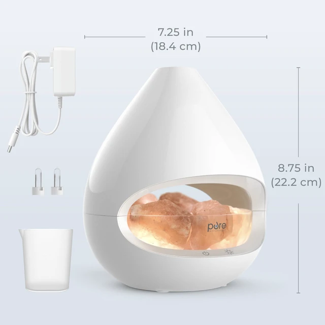 Alt view image 7 of 7 - PureGlow Crystal - 2-in-1 Himalayan Salt Lamp & Ultrasonic Essential Oil Diffuser, Original Salt Therapy Lamp, 100% Pure Himalayan Salt, Ambient Glow, 160 mL 16-Hour Tank (White)