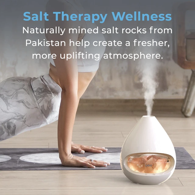 Alt view image 3 of 7 - PureGlow Crystal - 2-in-1 Himalayan Salt Lamp & Ultrasonic Essential Oil Diffuser, Original Salt Therapy Lamp, 100% Pure Himalayan Salt, Ambient Glow, 160 mL 16-Hour Tank (White)