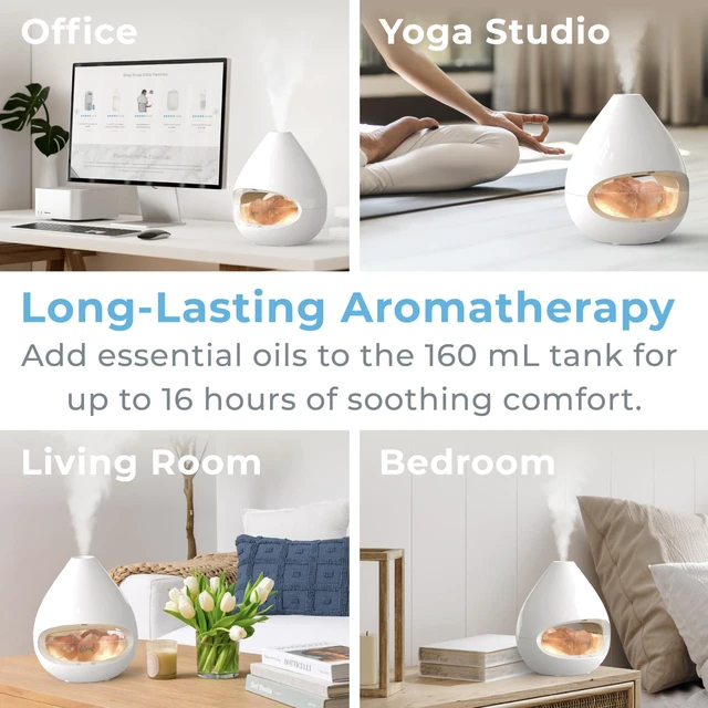 Alt view image 5 of 7 - PureGlow Crystal - 2-in-1 Himalayan Salt Lamp & Ultrasonic Essential Oil Diffuser, Original Salt Therapy Lamp, 100% Pure Himalayan Salt, Ambient Glow, 160 mL 16-Hour Tank (White)