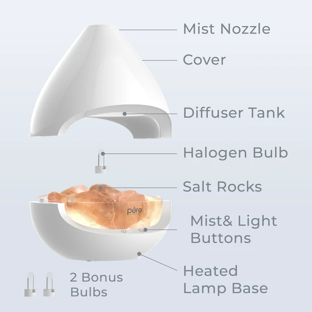 Alt view image 6 of 7 - PureGlow Crystal - 2-in-1 Himalayan Salt Lamp & Ultrasonic Essential Oil Diffuser, Original Salt Therapy Lamp, 100% Pure Himalayan Salt, Ambient Glow, 160 mL 16-Hour Tank (White)