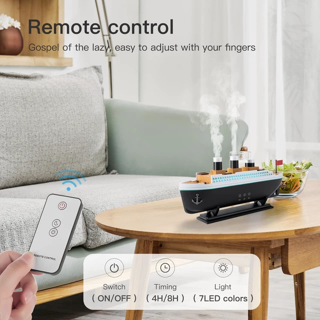 Alt view image 5 of 7 - Titanic Humidifier 250ml, Essential Oil Diffuser Cool Mist Ultrasonic Aroma Aromatherapy Diffuser with Remote Control 7 Light 2 Mist Mode Auto Shut-Off for Bedroom Office Hotel(Black White)