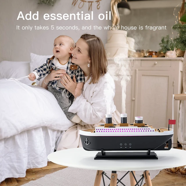 Alt view image 6 of 7 - Titanic Humidifier 250ml, Essential Oil Diffuser Cool Mist Ultrasonic Aroma Aromatherapy Diffuser with Remote Control 7 Light 2 Mist Mode Auto Shut-Off for Bedroom Office Hotel(Black White)