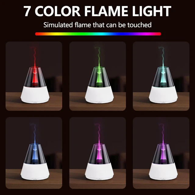 Alt view image 2 of 7 - Flame Essential Oil Diffuser, Upgrade 7 Colour Lights Aromatherapy Diffuser, Oil Diffuser, Air Humidifier, Aroma Diffusers for Home, Bedroom, Office, Yoga, Timer & Waterless Auto Off (White)