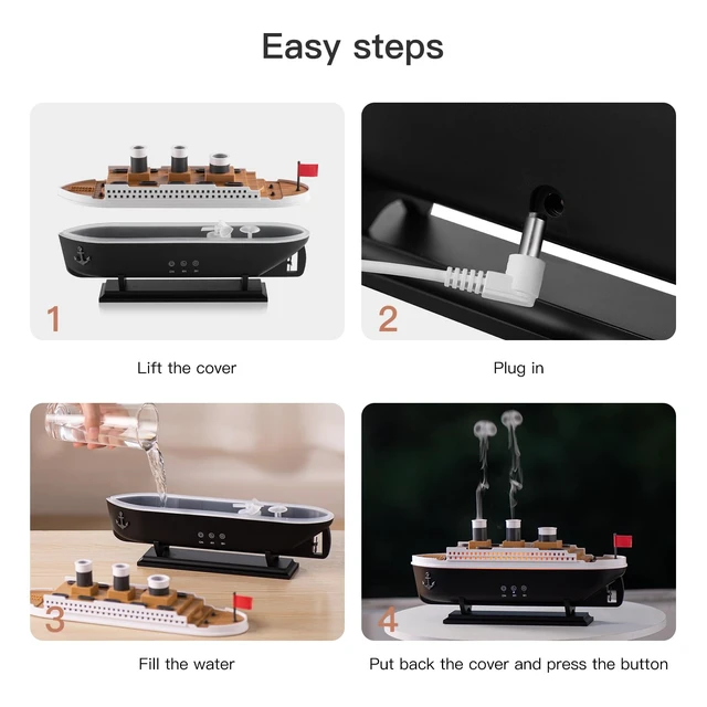Alt view image 7 of 7 - Titanic Humidifier 250ml, Essential Oil Diffuser Cool Mist Ultrasonic Aroma Aromatherapy Diffuser with Remote Control 7 Light 2 Mist Mode Auto Shut-Off for Bedroom Office Hotel(Black White)