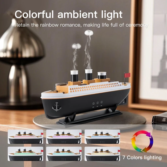 Alt view image 3 of 7 - Titanic Humidifier 250ml, Essential Oil Diffuser Cool Mist Ultrasonic Aroma Aromatherapy Diffuser with Remote Control 7 Light 2 Mist Mode Auto Shut-Off for Bedroom Office Hotel(Black White)