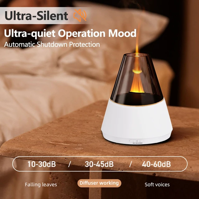 Alt view image 5 of 7 - Flame Essential Oil Diffuser, Upgrade 7 Colour Lights Aromatherapy Diffuser, Oil Diffuser, Air Humidifier, Aroma Diffusers for Home, Bedroom, Office, Yoga, Timer & Waterless Auto Off (White)