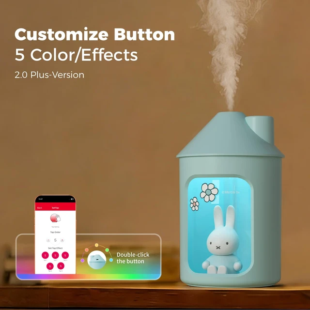 Alt view image 4 of 7 - X Miffy Double Spray Humidifier 2.0 Smart App-Control RGB LED, Mini Cute Humidifier with Night Light, 500ml for Bedroom, Nursery/Office - Blue
