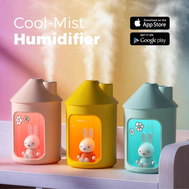 Alt view image 2 of 7 - X Miffy Double Spray Humidifier 2.0 Smart App-Control RGB LED, Mini Cute Humidifier with Night Light, 500ml for Bedroom, Nursery/Office - Blue