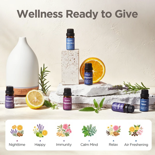 Alt view image 2 of 7 - 150ml Ceramic Diffuser for Home & 6 Essential Oils Scent Gift Set | Ceramic Stone Cover, Cool Mist Humidifier, Aromatherapy, Up to 10hrs, Large Room, 7 Colors Light, Ultrasonic, Quiet, Auto Off