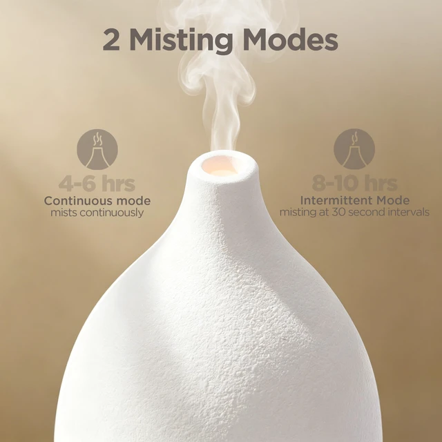 Alt view image 6 of 7 - 150ml Ceramic Diffuser for Home & 6 Essential Oils Scent Gift Set | Ceramic Stone Cover, Cool Mist Humidifier, Aromatherapy, Up to 10hrs, Large Room, 7 Colors Light, Ultrasonic, Quiet, Auto Off