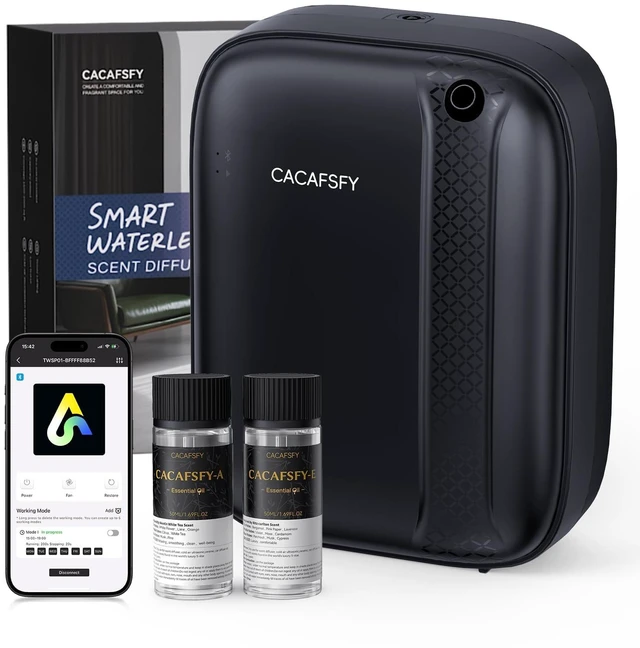 Main image of Waterless Essential Oil Diffuser,(2 * 50ml Fragrances Included) 3000 Sq.Ft Coverage 400ml Capacity Hotel Scent Diffuser,Cold Air Tech, App & Button Control,Scent Diffusers for Home Large Room (Black)