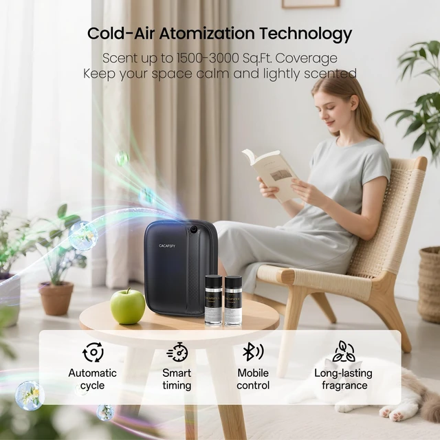 Alt view image 3 of 7 - Waterless Essential Oil Diffuser,(2 * 50ml Fragrances Included) 3000 Sq.Ft Coverage 400ml Capacity Hotel Scent Diffuser,Cold Air Tech, App & Button Control,Scent Diffusers for Home Large Room (Black)