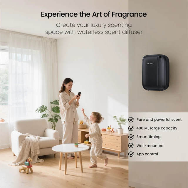 Alt view image 4 of 7 - Waterless Essential Oil Diffuser,(2 * 50ml Fragrances Included) 3000 Sq.Ft Coverage 400ml Capacity Hotel Scent Diffuser,Cold Air Tech, App & Button Control,Scent Diffusers for Home Large Room (Black)