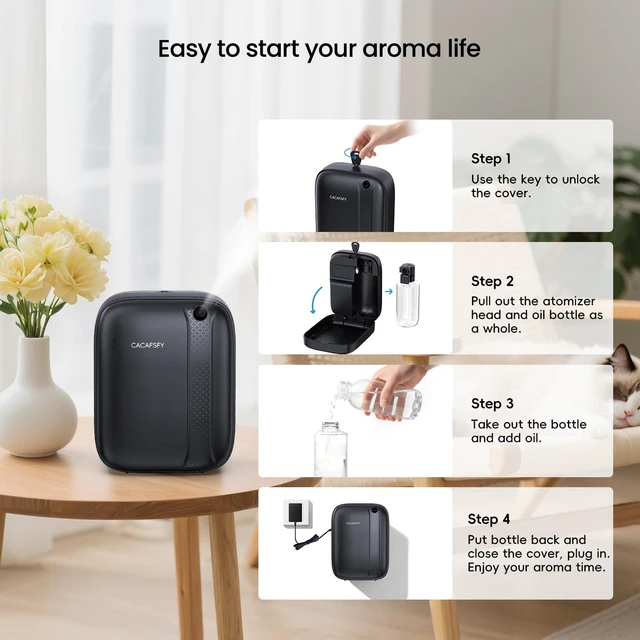 Alt view image 7 of 7 - Waterless Essential Oil Diffuser,(2 * 50ml Fragrances Included) 3000 Sq.Ft Coverage 400ml Capacity Hotel Scent Diffuser,Cold Air Tech, App & Button Control,Scent Diffusers for Home Large Room (Black)
