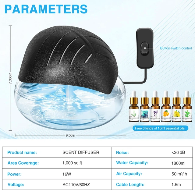 Alt view image 2 of 4 - Water Air Purifier for Home with Essential Oil Diffuser & Humidifier, Rainbow Air Washer with LED Mood Light- Includes 6x10ml Essential Oils, Air for Smoke and Pets, Black