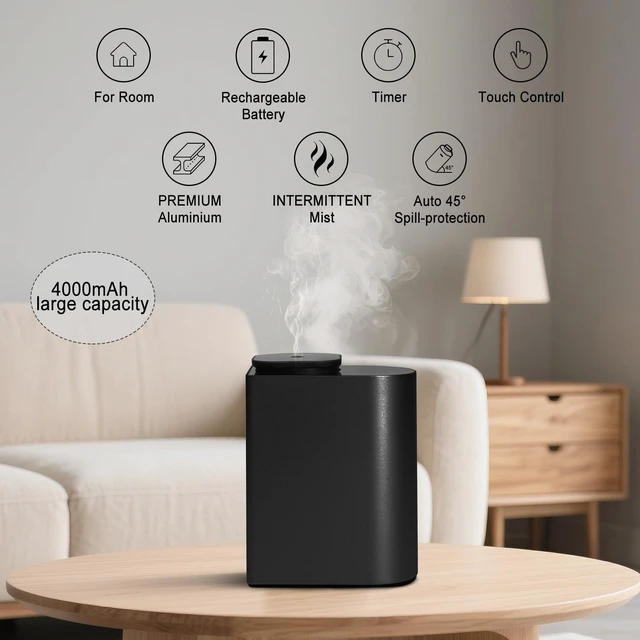 Alt view image 3 of 6 - Waterless Essential Oil Diffuser4000 mAh Large Battery, max 120ml Capacity, Suitable for Hotels, Large Rooms, Offices, bedroomsAluminum Alloy Desktop Scent Diffuser (Black)