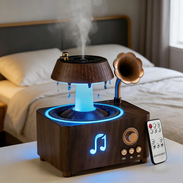 Main image of Raindrop Aroma Diffuser Room Humidifier with White Noise, 7-Color Air Mist Essential Oil Diffuser Sleep Sounds Aroma Rain Drop, with Remote Control (Brown)