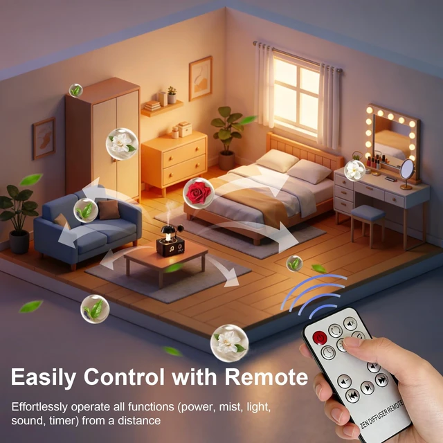 Alt view image 4 of 7 - Raindrop Aroma Diffuser Room Humidifier with White Noise, 7-Color Air Mist Essential Oil Diffuser Sleep Sounds Aroma Rain Drop, with Remote Control (Brown)