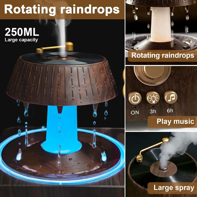 Alt view image 5 of 7 - Raindrop Aroma Diffuser Room Humidifier with White Noise, 7-Color Air Mist Essential Oil Diffuser Sleep Sounds Aroma Rain Drop, with Remote Control (Brown)