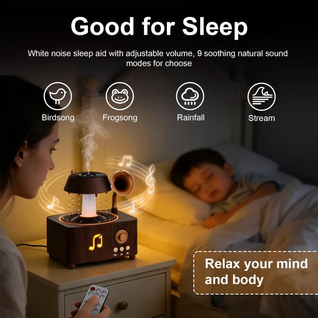 Alt view image 2 of 7 - Raindrop Aroma Diffuser Room Humidifier with White Noise, 7-Color Air Mist Essential Oil Diffuser Sleep Sounds Aroma Rain Drop, with Remote Control (Brown)