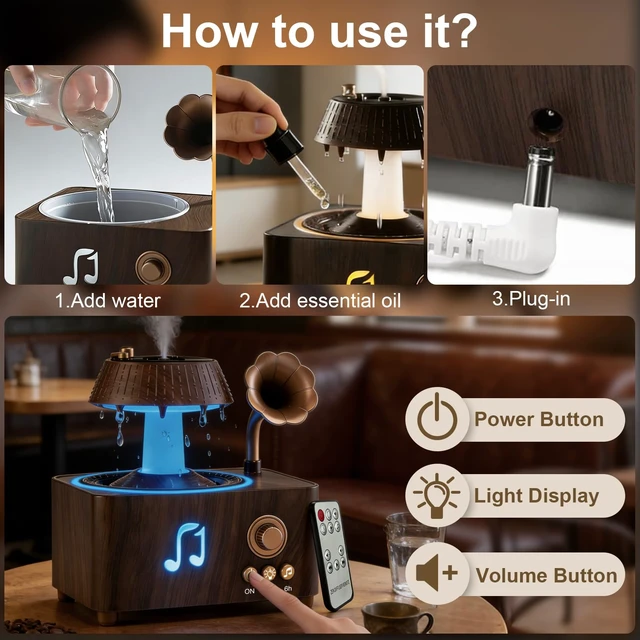 Alt view image 7 of 7 - Raindrop Aroma Diffuser Room Humidifier with White Noise, 7-Color Air Mist Essential Oil Diffuser Sleep Sounds Aroma Rain Drop, with Remote Control (Brown)