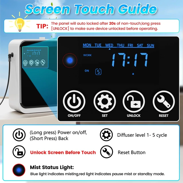 Alt view image 4 of 7 - Waterless Essential Oil Diffuser,Hotel Home Aromatherapy Scent Diffuser with APP Control & Touch Screen,Auto Timer,250ml,Cover 1500 sq.ft|Whole House,Large Room Air Freshener for Home,Office,Classroom