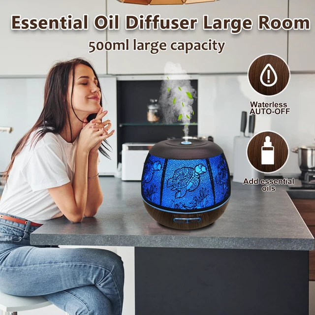 Alt view image 3 of 6 - Turtle Essential Oil for Home Large Room, 500ML Metal Aromatherapy | Hollow-Out w/ 7 Color LED, Timer, Cool Mist Humidifiers for Living Room & Bedroom, Cute Quiet Decor Gift for Kids & Classroom