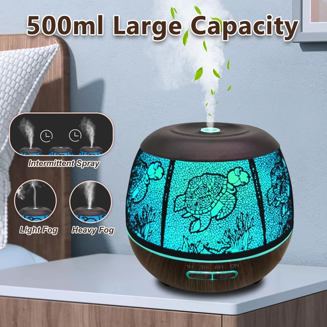 Alt view image 2 of 6 - Turtle Essential Oil for Home Large Room, 500ML Metal Aromatherapy | Hollow-Out w/ 7 Color LED, Timer, Cool Mist Humidifiers for Living Room & Bedroom, Cute Quiet Decor Gift for Kids & Classroom