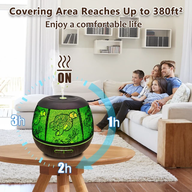 Alt view image 4 of 6 - Turtle Essential Oil for Home Large Room, 500ML Metal Aromatherapy | Hollow-Out w/ 7 Color LED, Timer, Cool Mist Humidifiers for Living Room & Bedroom, Cute Quiet Decor Gift for Kids & Classroom